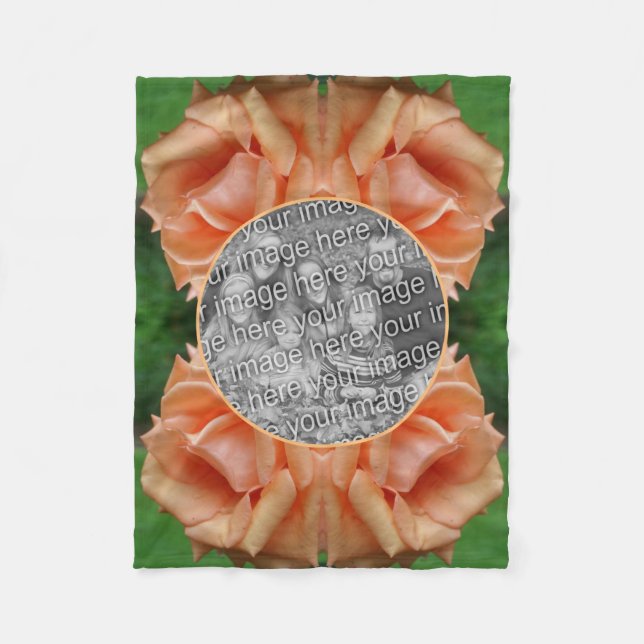 Blooming Peach Rose Frame Create Your Own Photo Fleece Blanket (Front)