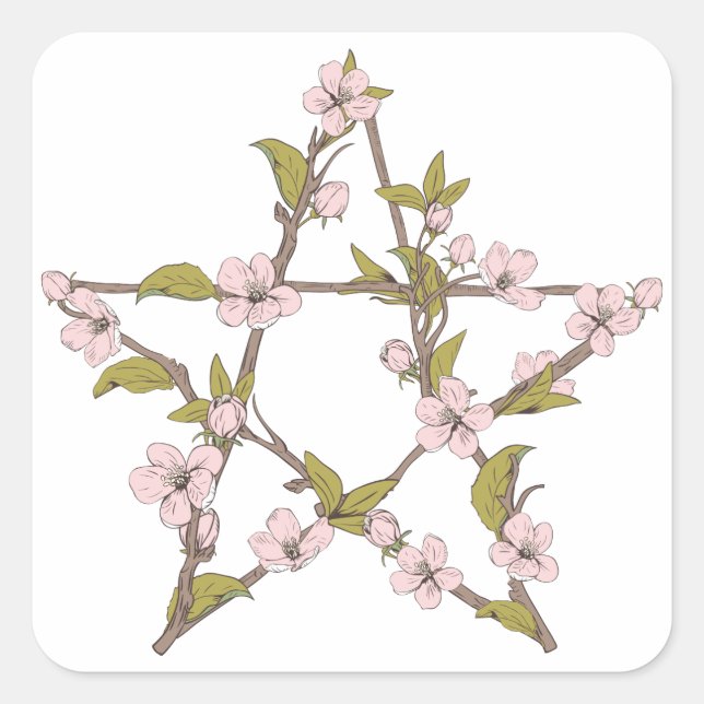 Blooming Pentagram Flowers Witch Square Sticker (Front)