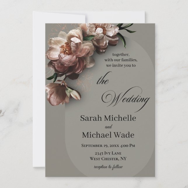 Blooming Peonies Wedding Invitation (Front)