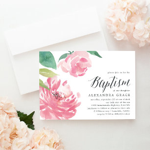 Blooming Peony   Baptism Invitation