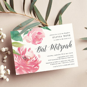 Blooming Peony   Bat Mitzvah Invitation