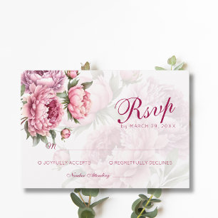 Blooming Peony Botanical Romance Art Wedding RSVP Card