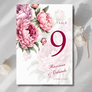 Blooming Peony Botanical Romance Art Wedding Table Number