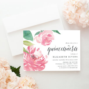 Blooming Peony   Quinceanera Invitation