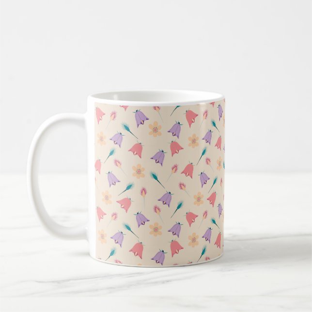 Blooming Petals Pattern in Cream Colour Coffee Mug (Left)