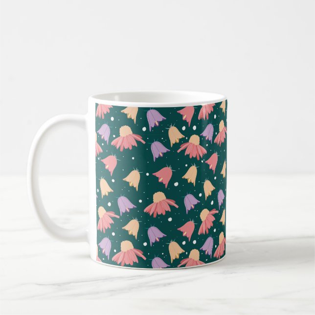 Blooming Petals Pattern in Dark Green Colour Coffee Mug (Left)