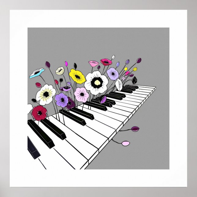Blooming Piano – Minimal Floral Music Poster (Front)