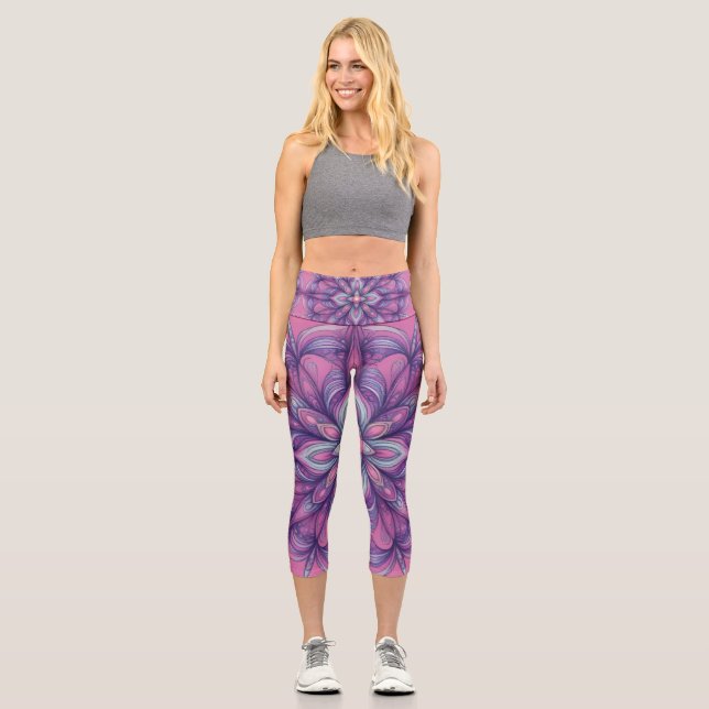Blooming Pink Capri Leggings (Front)