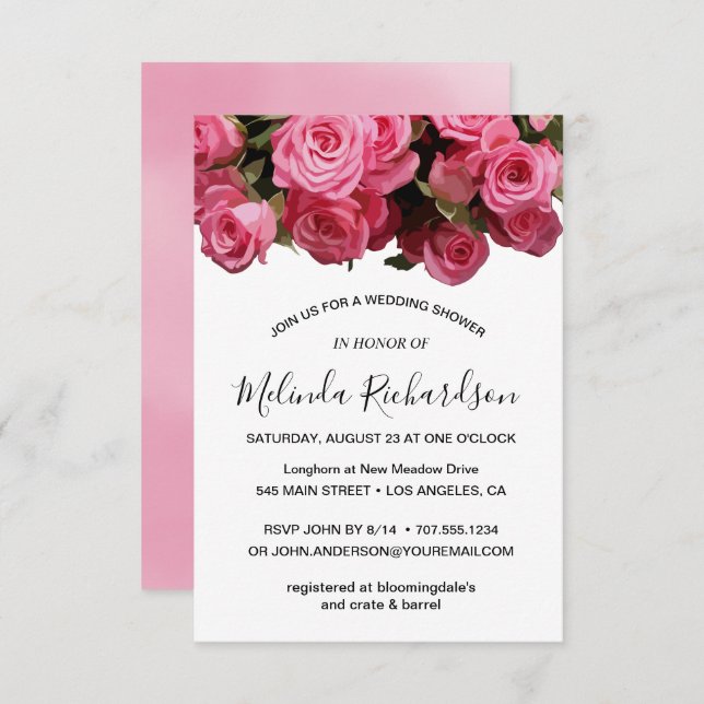Blooming Pink  Floral Watercolor Bridal Shower Invitation (Front/Back)