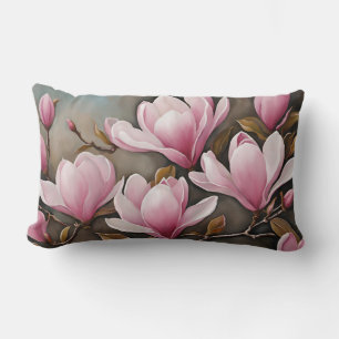 Blooming Pink Magnolia Flowers  Lumbar Cushion