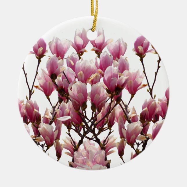 Blooming Pink Magnolias Spring Flower Ceramic Tree Decoration (Front)