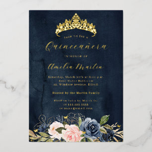 Blooming Pink Navy Floral Butterfly Quinceanera
