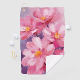 Blooming Pink Petals Flower Painting Watercolor Golf Towel