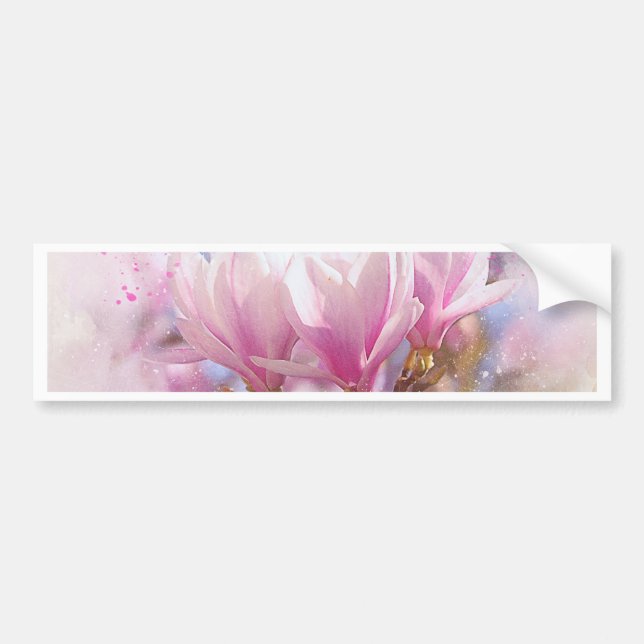 Blooming Pink Purple Magnolia - Spring Flower Bumper Sticker (Front)