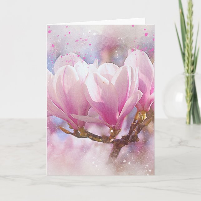 Blooming Pink Purple Magnolia - Spring Flower Card (Front)