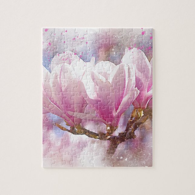 Blooming Pink Purple Magnolia - Spring Flower Jigsaw Puzzle (Vertical)