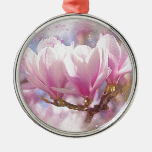 Blooming Pink Purple Magnolia - Spring Flower Metal Tree Decoration