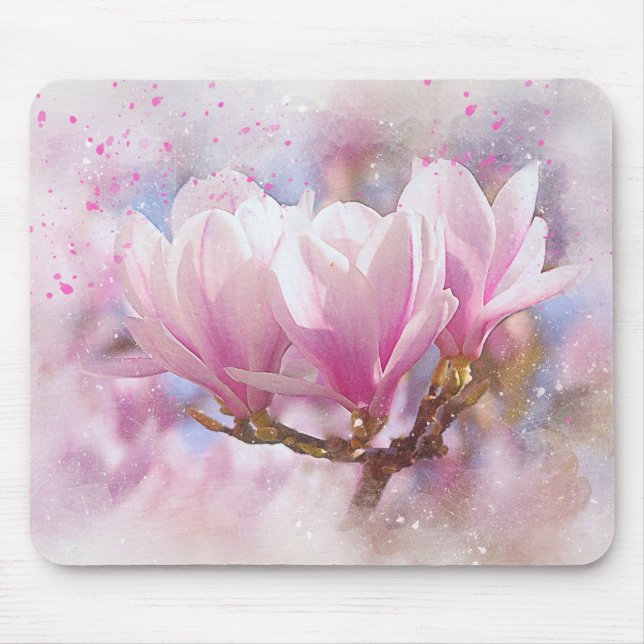 Blooming Pink Purple Magnolia - Spring Flower Mouse Pad (Front)