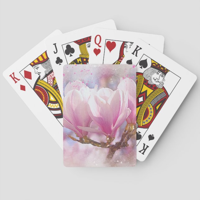 Blooming Pink Purple Magnolia - Spring Flower Playing Cards (Back)