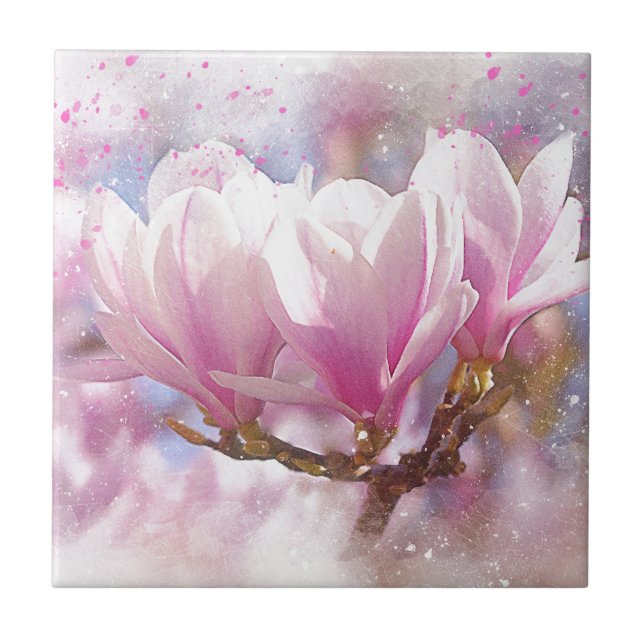 Blooming Pink Purple Magnolia - Spring Flower Tile (Front)