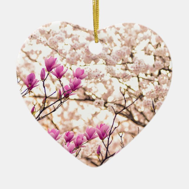 Blooming Pink Purple Magnolias Spring Flower Ceramic Tree Decoration (Front)