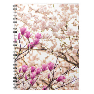 Blooming Pink Purple Magnolias Spring Flower Spiral Notebook