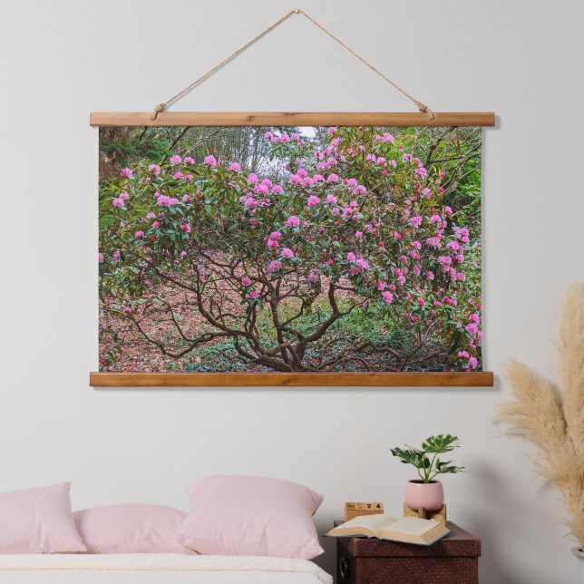 Blooming Pink Rhododendron Shrub Floral Hanging Tapestry (Bedroom)