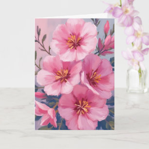 Blooming Pink Watercolor Flowers Blush Painted Card