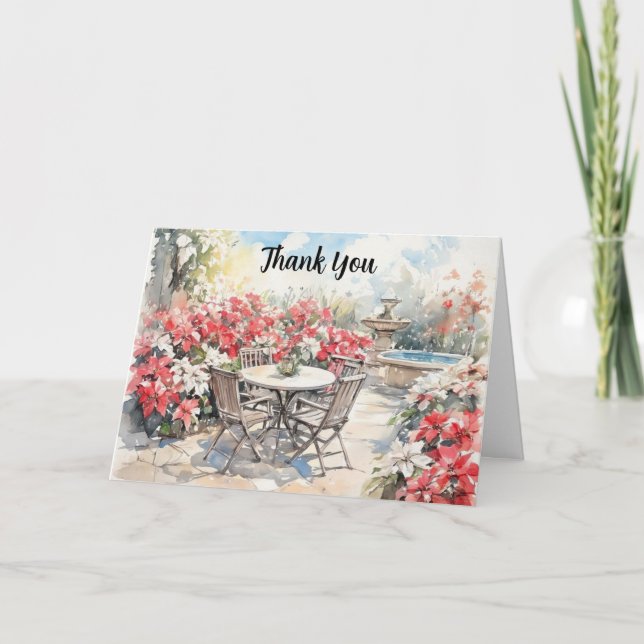 Blooming Poinsettia Watercolor Thank You Card (Front)