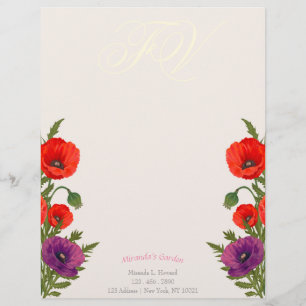 Blooming Poppy Monogram Floral Business Letterhead