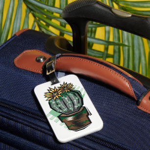 Blooming Potted Cactus Succulent Plant Luggage Tag