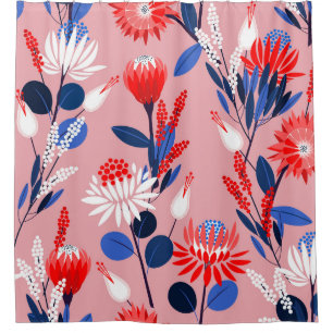 Blooming Protea: Botanical Garden Pattern Shower Curtain
