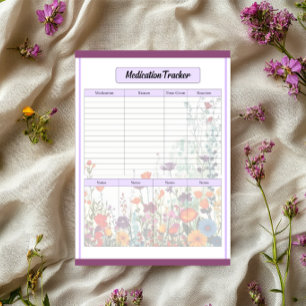 Blooming Purple Garden_ Medication Tracker Notepad