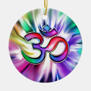 Blooming Rainbow Lotus OM Ceramic Tree Decoration
