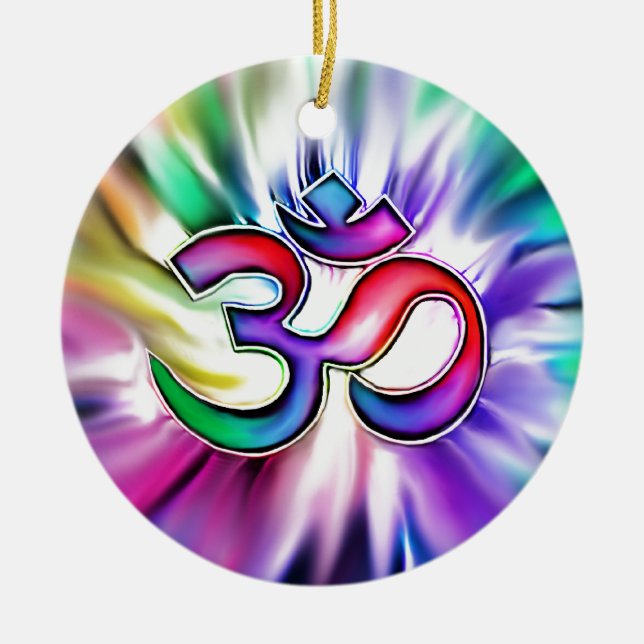 Blooming Rainbow Lotus OM Ceramic Tree Decoration (Front)