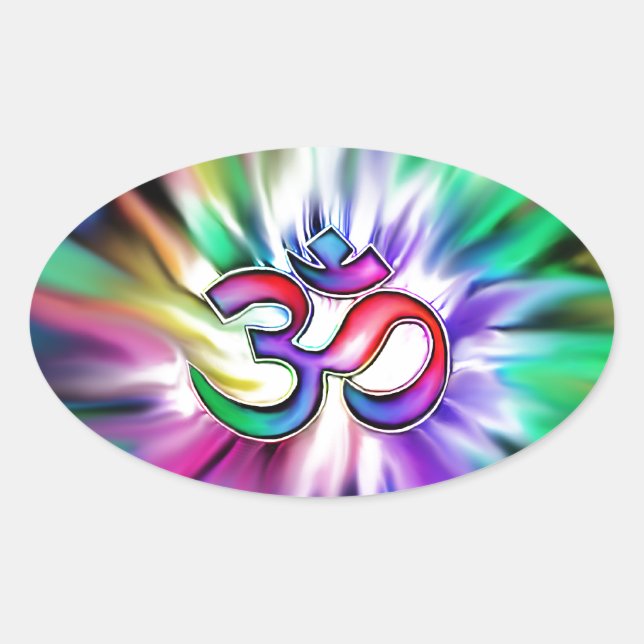 Blooming Rainbow Lotus OM Oval Sticker (Front)