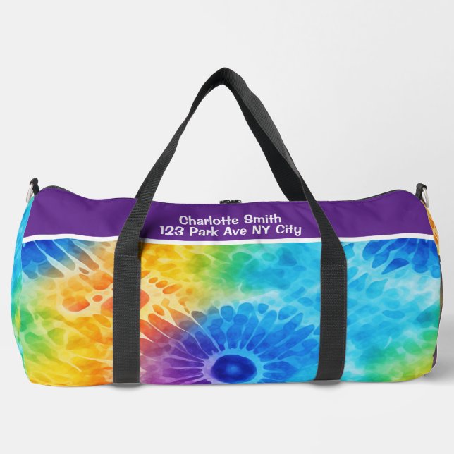 Blooming Rainbow Tie Dye Travel Duffle Bag (Front)