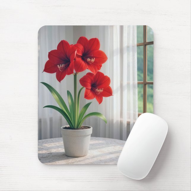 Blooming Red Amaryllis  Mouse Pad (With Mouse)