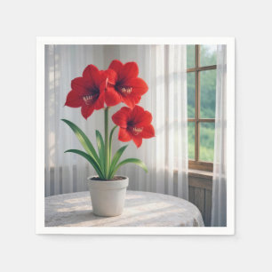 Blooming Red Amaryllis Napkin