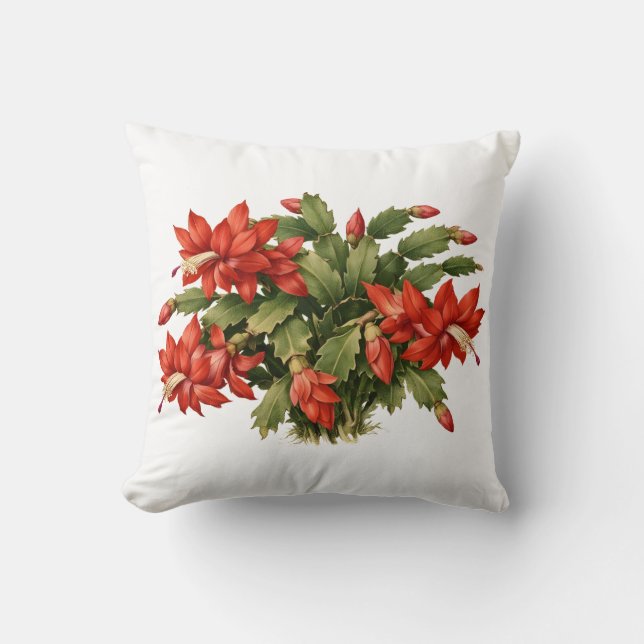 Blooming Red Christmas Cactus Plant  Cushion (Front)