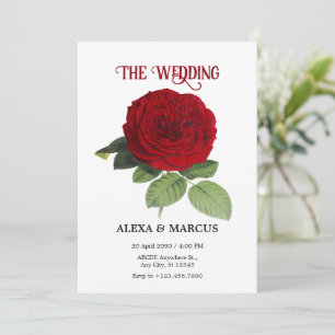 Blooming red rose wedding  invitation