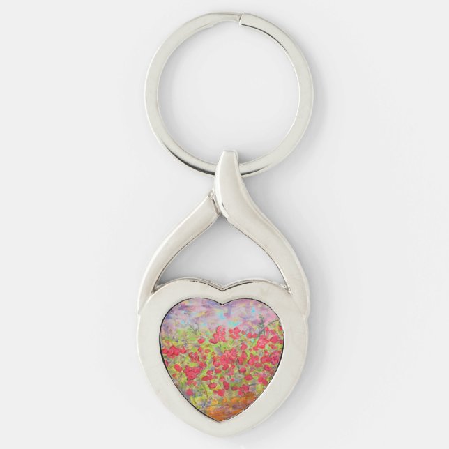 blooming red roses key ring (Front)