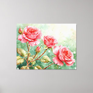 Blooming Red Roses With Water Droplets Wall Decor