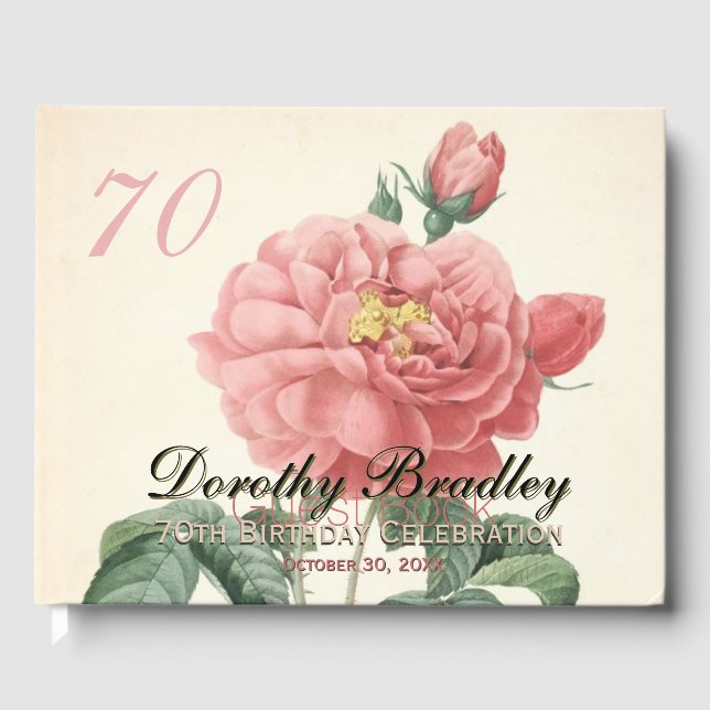 Blooming Rose 70th Birthday Celebration Guest Book (Front)