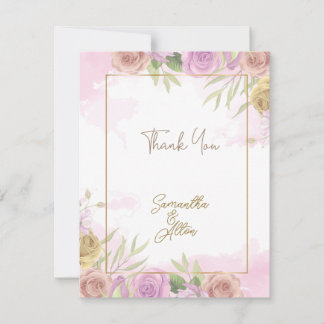 Blooming Rose Pink Wedding Thank You Card 