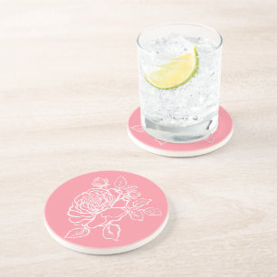 Blooming Rose Sketch Custom Background Colours Coaster