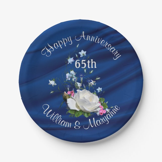 Blooming Roses 65th Anniversary Party Custom Paper Plate (Front)