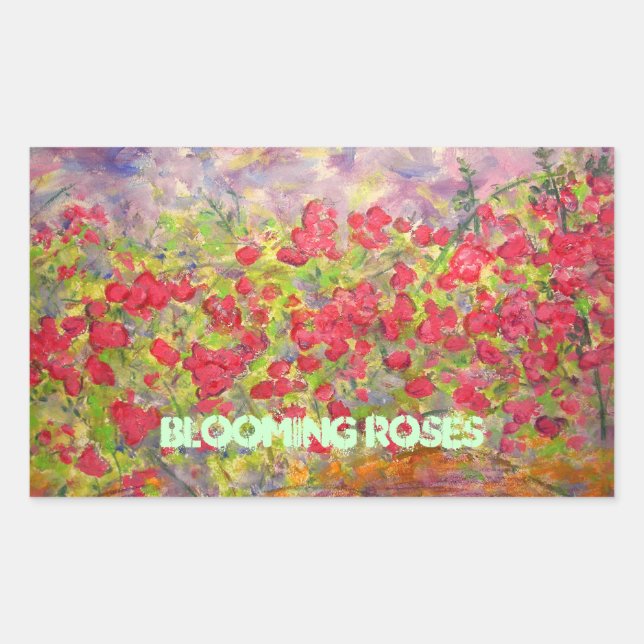 blooming roses art rectangular sticker (Front)