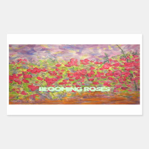 blooming roses art rectangular sticker