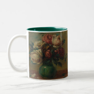 Blooming Roses in a Vase by Pierre Renoir Classic Two-Tone Coffee Mug